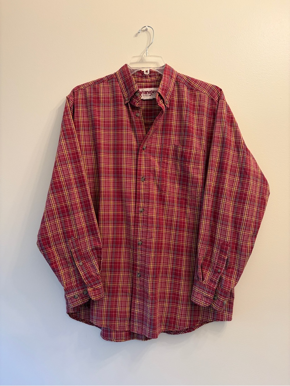 Wrangler Red and Yellow Plaid Casual Button-Down Shirt